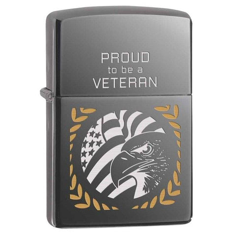 Zippo Lighter - Proud To Be A Veteran Black Ice - Lighter USA