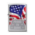 Zippo Lighter - Proud To Serve High Polish Chrome - Lighter USA