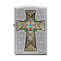 Zippo Lighter - Celtic Cross High Polish Chrome - Lighter USA