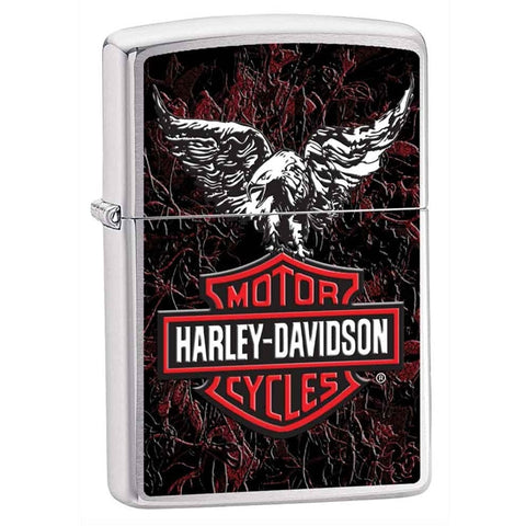 Zippo Lighter - Harley Davidson Eagle & Leather Brushed Chrome - Lighter USA