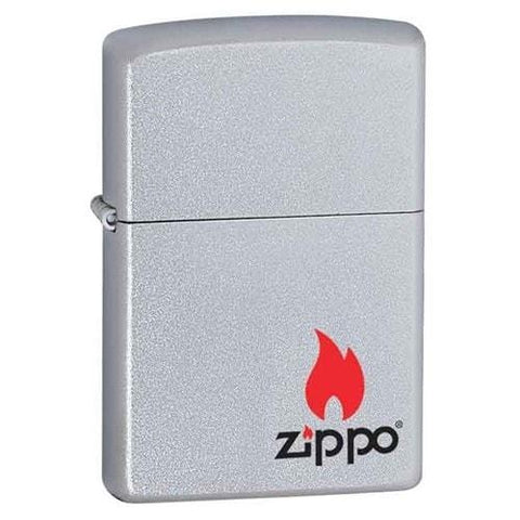 Zippo Lighter - Zippo Logo with Flame Satin Chrome - Lighter USA