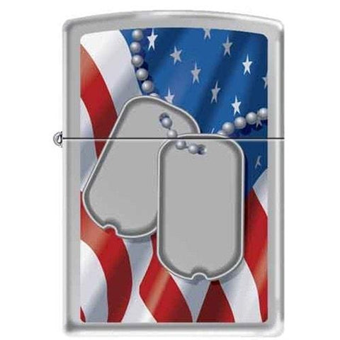 Zippo Lighter - Dog Tags Flag Brushed Chrome - Lighter USA