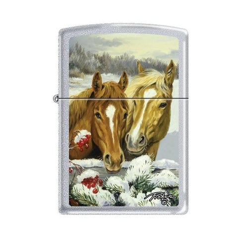 Zippo Lighter - Picken's Winter Horses Satin Chrome - Lighter USA