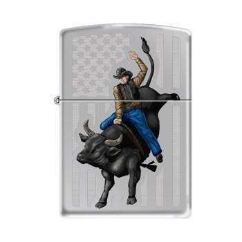 Zippo Lighter - Cowboy Riding Bull High Polished Chrome - Lighter USA