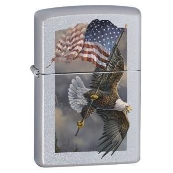 Zippo Lighter - Old Glory at Half Dome V2 Satin Chrome - Lighter USA