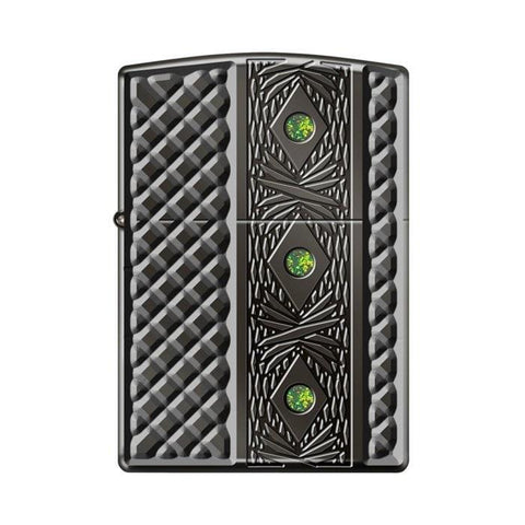 Zippo Lighter - Triple Stone Carved Heavy Walled w/ Swarovski Crystals - Lighter USA