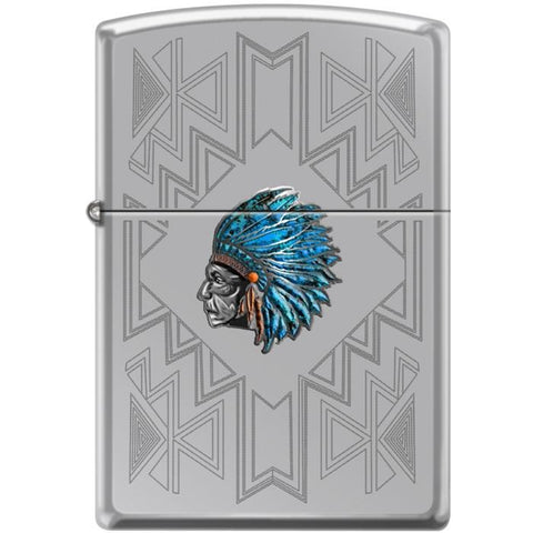 Zippo Lighter - Indian Headdress High Polish Chrome - Lighter USA