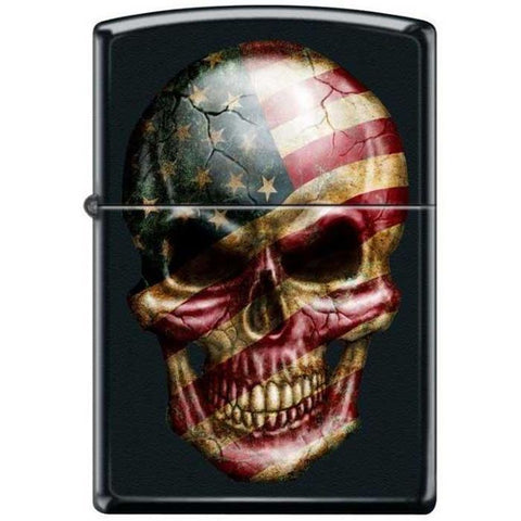 Zippo Lighter - American Flag Skull Black Matte - Lighter USA