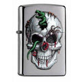 Zippo Lighter - Skull & Snakes Brushed Chrome - Lighter USA