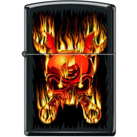 Zippo Lighter - Skull Flaming Wrenched Black Matte - Lighter USA