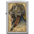 Zippo Lighter - Wolf Headdress Satin Chrome - Lighter USA