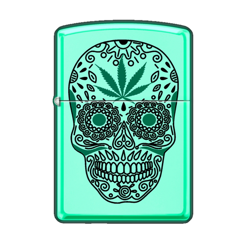 Zippo Lighter - Black Light Cannabis Sugar Skull - Lighter USA