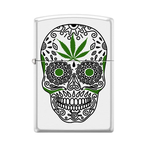 Zippo Lighter - Black Light Cannabis Sugar Skull - Lighter USA