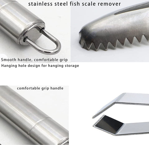 Stainless Steel Fish Scale Scraper w/ Fish Bone Tweezers - Lighter USA