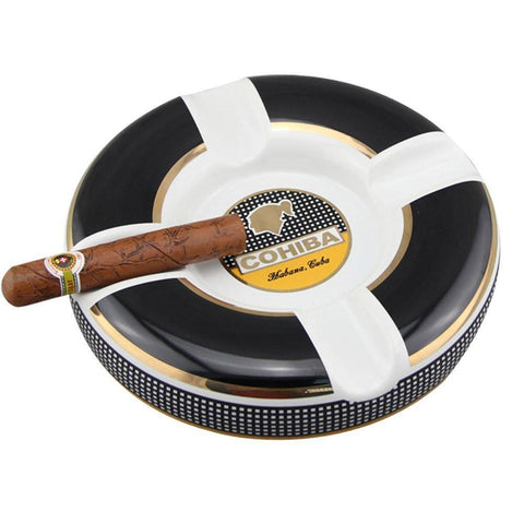 Cohiba Circle Ceramic Ashtray 4 Cigar Holder - Black - Lighter USA