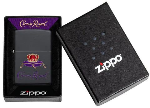 Zippo Lighter - Crowned Crown Royal Black Matte - Lighter USA