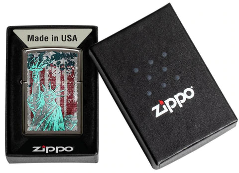 Zippo Lighter - Statue Of Liberty Black Ice - Lighter USA