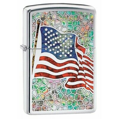 Zippo Lighter - American Flag Fuzion Hi Polished Chrome - Lighter USA