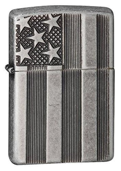 Zippo Lighter - American Flag Armor Antique Silver Plate - Lighter USA