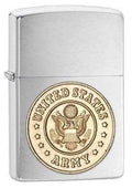 Zippo Lighter - Army Emblem Brushed Chrome - Lighter USA