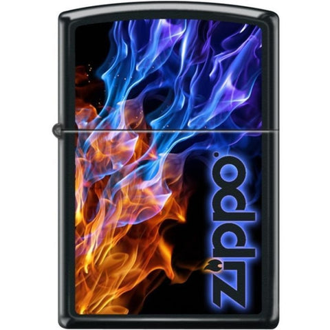 Zippo Lighter - Blue & Red Fire Black Matte - Lighter USA