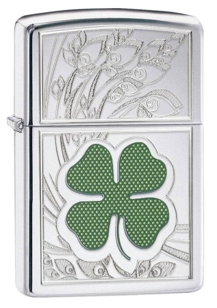 Zippo Lighter -  Clover High Polish Chrome - Lighter USA