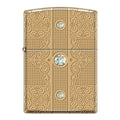 Zippo Lighter - Deep Carved Walled Solid Brass w/ 3 Swarovski Crystals - Lighter USA