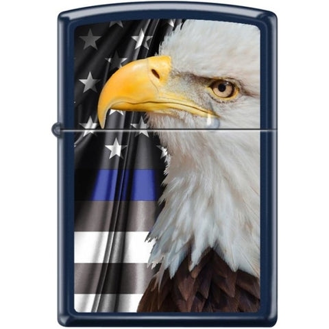 Zippo Lighter - Eagle w/ Flag Navy Blue Matte - Lighter USA