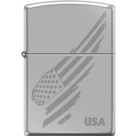 Zippo Lighter - Engraved Flag Hi Polish Chrome - Lighter USA