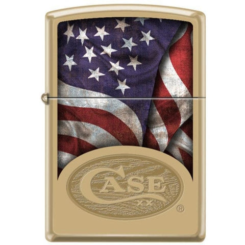 Zippo Lighter - Flag Case Logo Solid Brass - Lighter USA