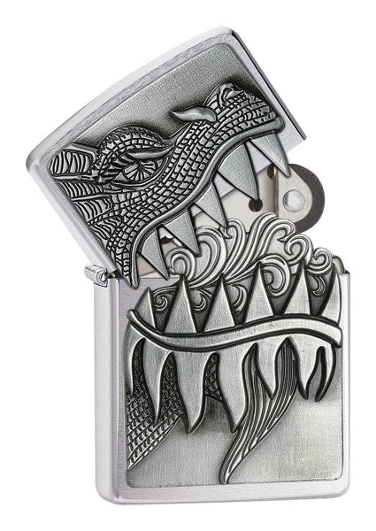 Zippo Lighter - Flaming Dragon Brushed Chrome - Lighter USA