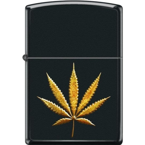 Zippo Lighter - Pot Leaf in Gold Black Matte - Lighter USA