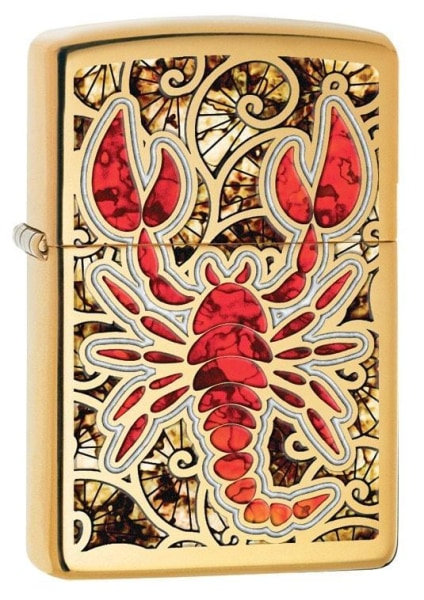 Zippo Lighter - Scorpion Shell High Polish Brass - Lighter USA