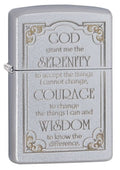 Zippo Lighter - Serenity Prayer Satin Chrome - Lighter USA