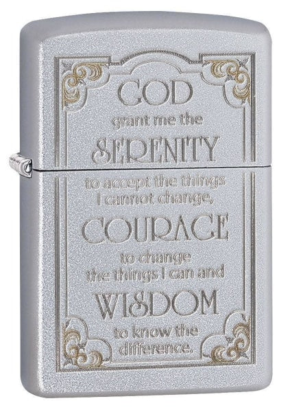 Zippo Lighter - Serenity Prayer Satin Chrome - Lighter USA