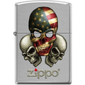 Zippo Lighter - Skulls With Flag Chrome Arch - Lighter USA