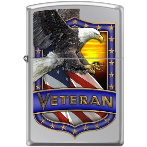 Zippo Lighter - Veteran - Eagle Hi Polish Chrome - Lighter USA