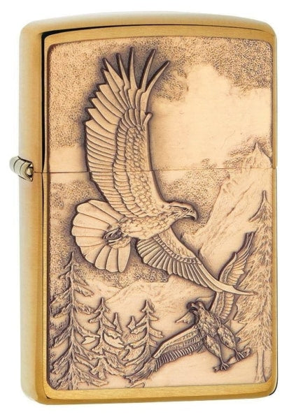 Zippo Lighter - Soaring Eagles Brushed Brass - Lighter USA